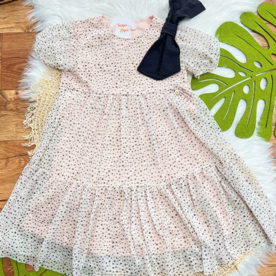 Vestido em Tule Sublimado com Laço - Rose e Preto